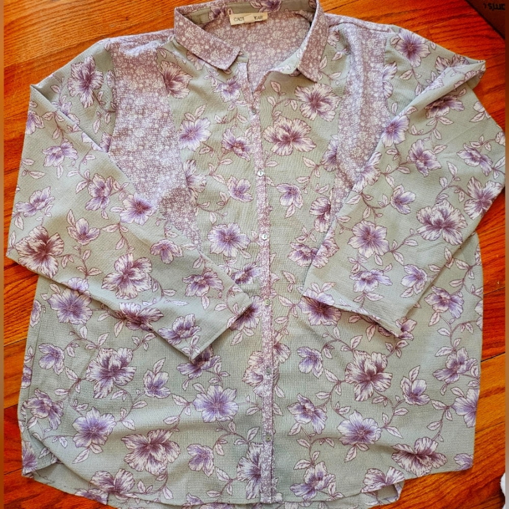 Cactus and Pearl lightweight, pastel colored, floral button down top. Size XXL